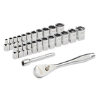 25pc 1/4" Drive Metric & SAE Ratchet and Socket Set with FOUR FLAT™ SIDES