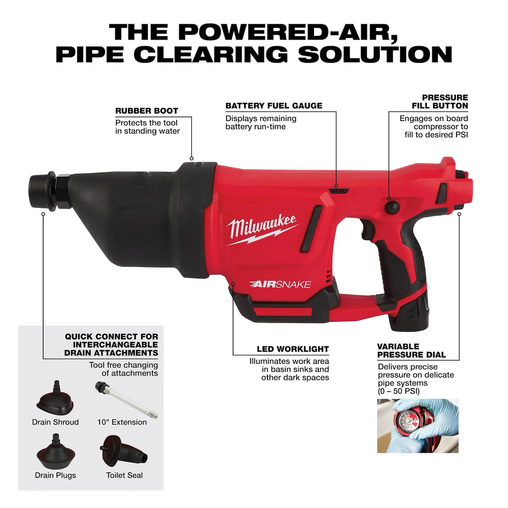 M12™ AIRSNAKE™ Drain Cleaning Air Gun Kit