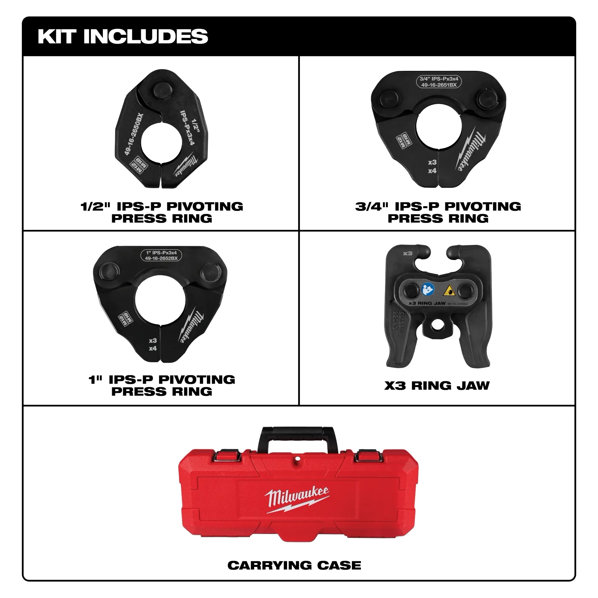 1/2" - 1" IPS-P Pivoting Press Ring Kit for M12™ FORCE LOGIC™ Press Tool