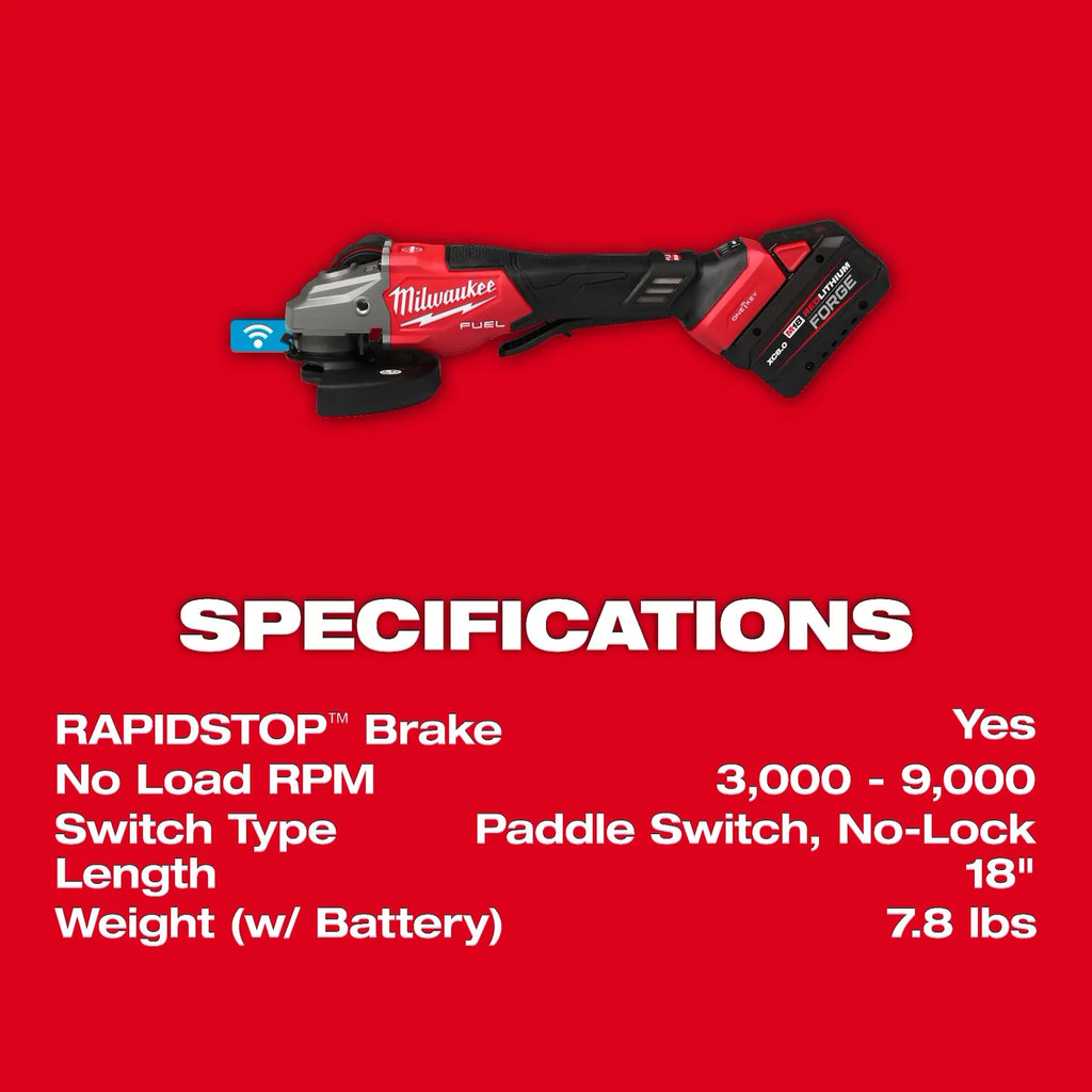 M18 FUEL™ 4-1/2"-6" Variable Speed Braking Grinder, Paddle Switch w/ ONE-KEY™