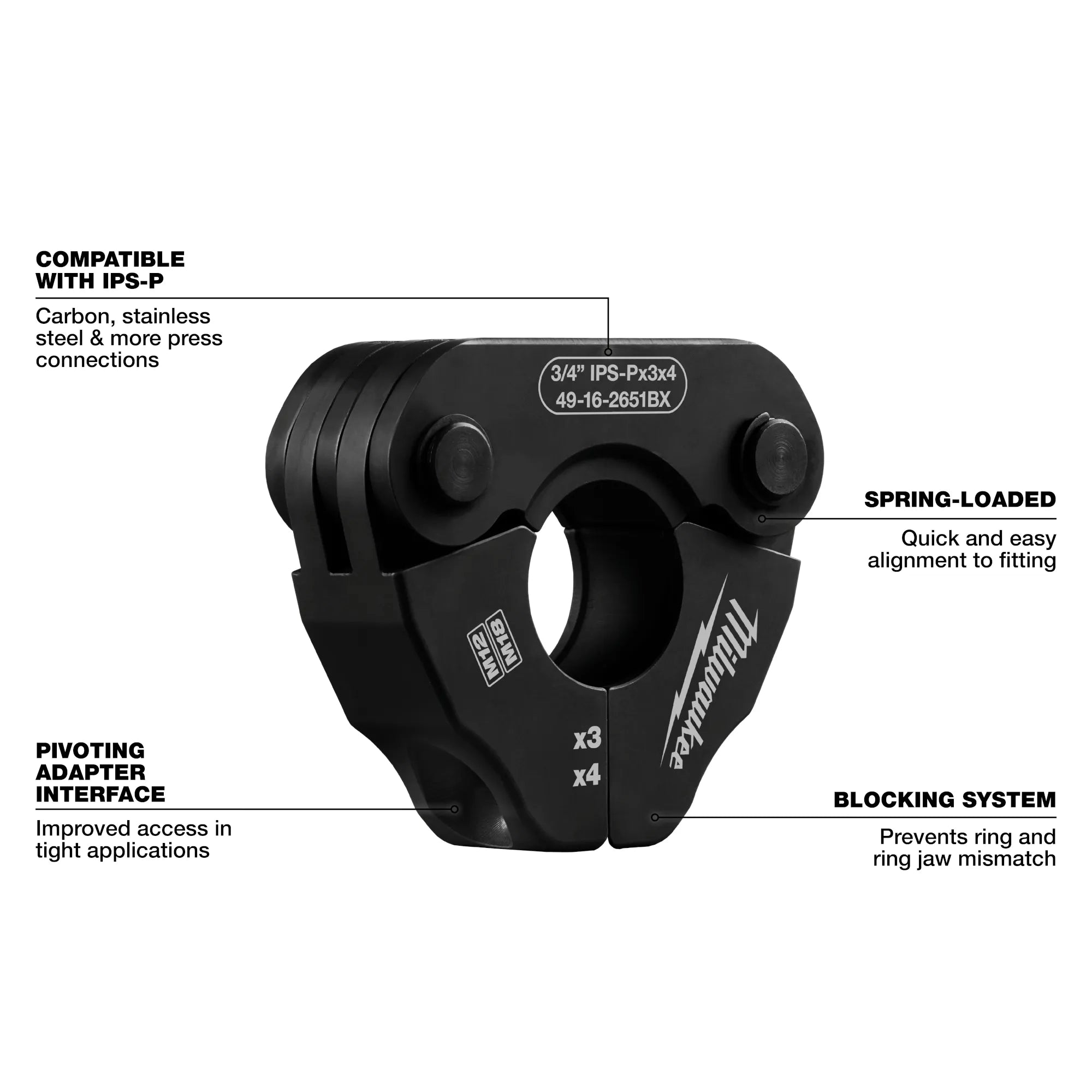 1/2" - 1" IPS-P Pivoting Press Ring Kit for M12™ FORCE LOGIC™ Press Tool