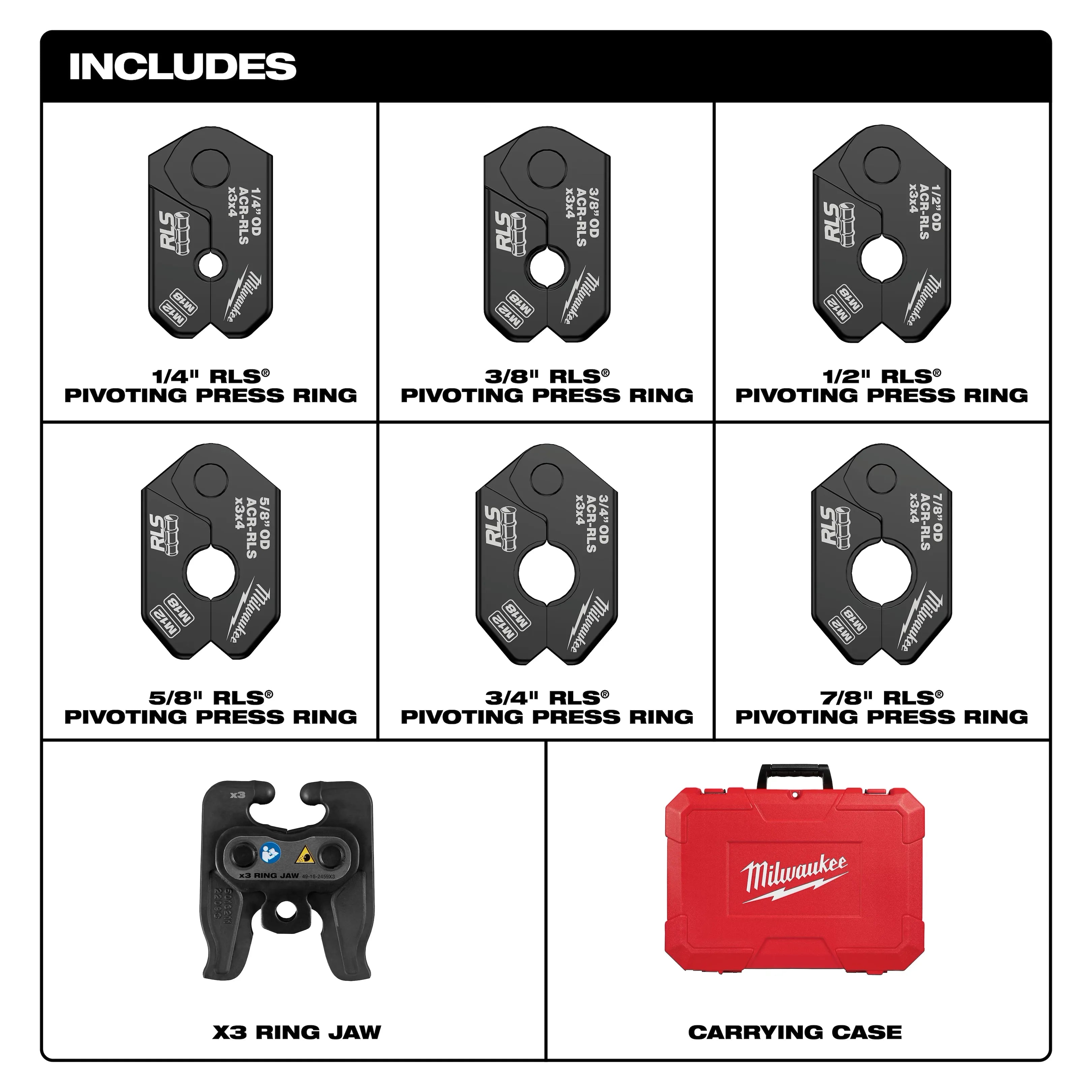 1/4" - 7/8" RLS® Pivoting Press Ring Kit for M12™ FORCE LOGIC™ Press Tool