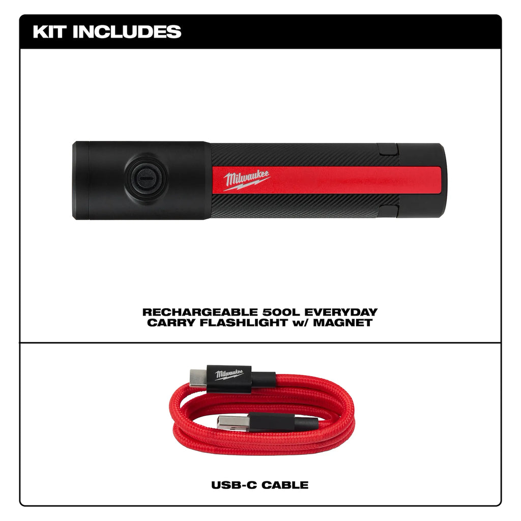 Milwaukee® Rechargeable 500L Everyday Carry Flashlight w/ Magnet