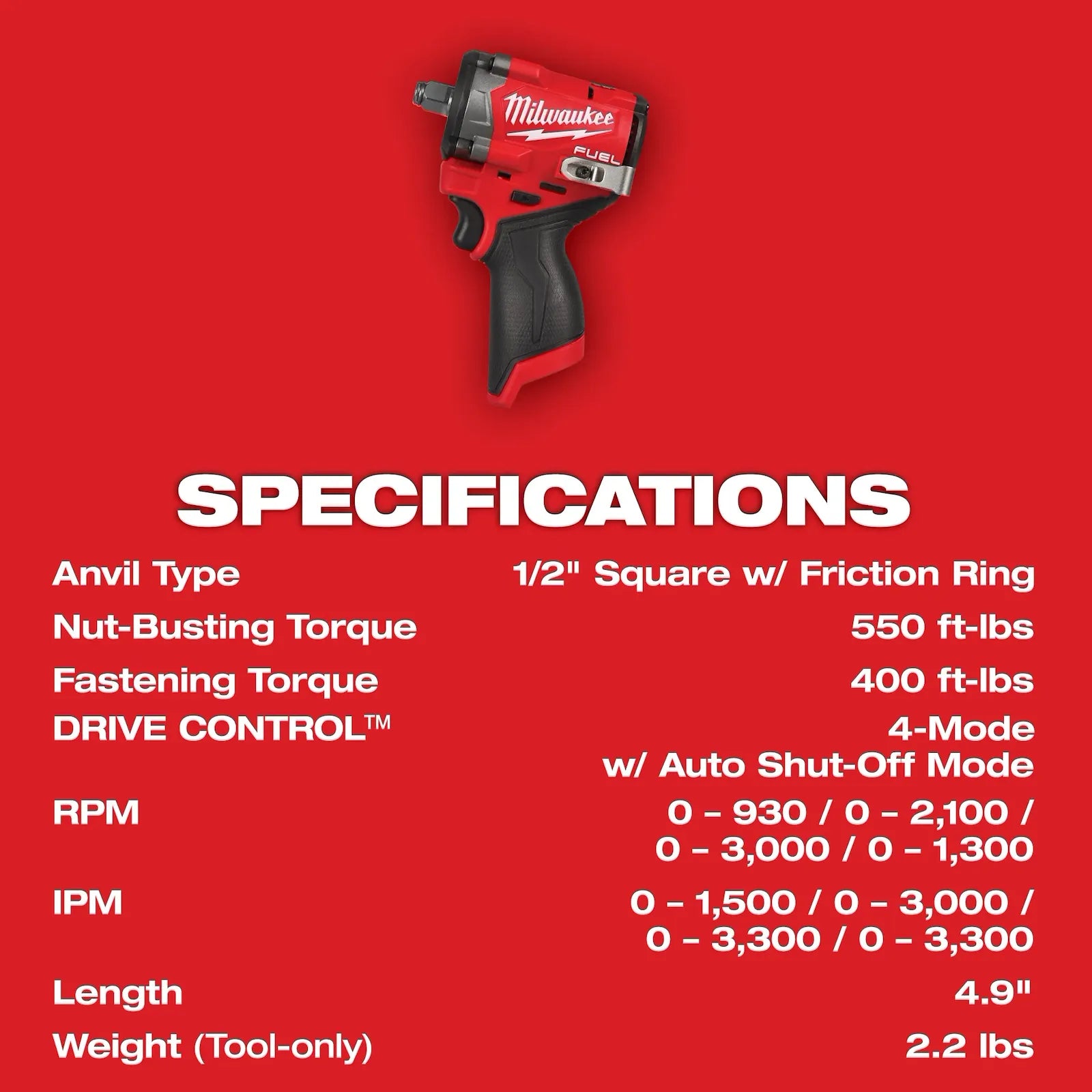 M12 FUEL™ Stubby 1/2" Impact Wrench